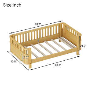 Cama Individual Segura para Niños de Madera Maciza Resistente <span class=keywords><strong>con</strong></span> Barandilla Anticaídas, Cama Individual para Dormir Juntos - Product Image 2