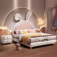 Ensemble de meubles de chambre d'enfant au design moderne et simple, lit simple et lit princesse pour filles, lit rembourré en bois au design lapin
