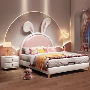 Set di Mobili per Camera da <span class=keywords><strong>Letto</strong></span> per Bambini dal Design Moderno e Semplice, <span class=keywords><strong>Letto</strong></span> Singolo e <span class=keywords><strong>Letto</strong></span> Principessa per Ragazze, <span class=keywords><strong>Letto</strong></span> in Legno <span class=keywords><strong>Imbottito</strong></span> Morbido con Design a Coniglio - Product Image 2