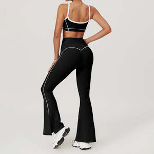 CUSTOM Yoga Fitness Leggings de sport LULU tissu élastique à séchage rapide pantalon évasé points contrastés - Product Image 3