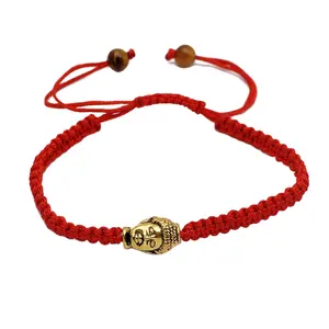 handmade cheap red black cotton friendship braided laughing buddha bracelet gold red