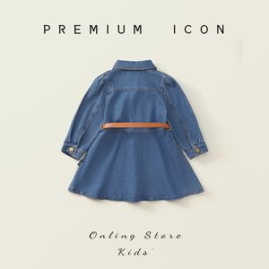 新款时尚女婴春秋季长袖牛仔连体连衣裙休闲牛仔裤连衣裙带腰带儿童 - Product Image 3