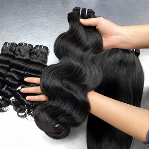 Extensions de cheveux humains bruts vierges, ondulés, à double trame, cuticules alignées, noir naturel, pour <span class=keywords><strong>tissage</strong></span> à coudre, lot en promotion - Product Image 1