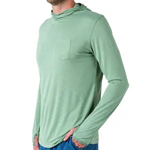 حار بيع الأداء قميص الصيد طويل الأكمام هوديي مخصص مقنع الخيزران الصيد قميص مع الإبهام حفرة