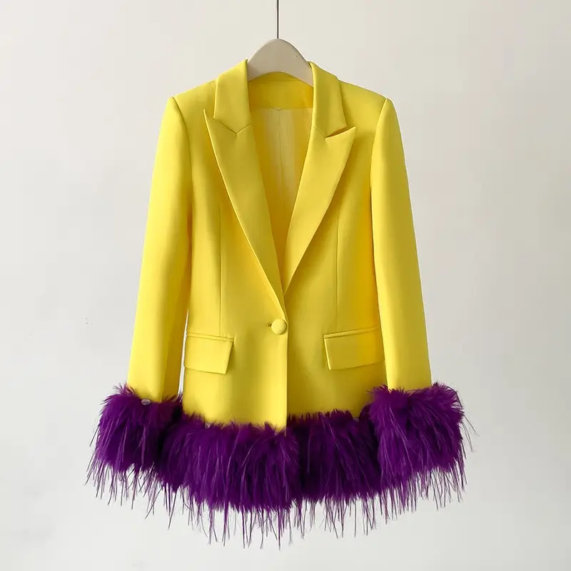 New design women's long sleeved jacket 2024 plus size clothing single button fur women's jacket