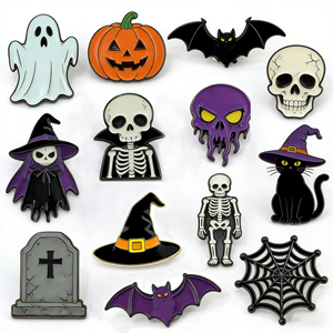 Set de Pins Esmaltados Personalizados de Halloween con Calabaza Fantasma y Bruja, Insignia Metálica Chapada en Oro para Accesorio de Sombrero - Product Image 1