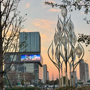 Stainless Steel <b>Tree</b> Sculpture Abstract Geometric <b>Outdoor</b> Floor Mount Handmade Irregular Column MixC Plaza Decoration - Product Image 1