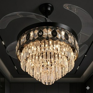 Ventilateur de plafond LED élégant avec lustre en cristal, pales rétractables, télécommande, moteur silencieux, décoration de luxe pour la maison - Product Image 4