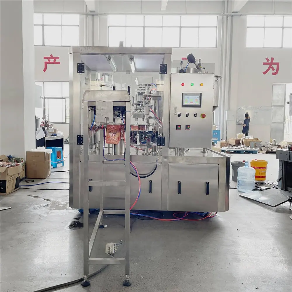 ZLD-2A Rotary automatic standup standing stand up spout pouch mushroom bag filling and capping machine for packing juice yogurt