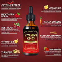 Formule multi-herbes liquide Vitamine D3 + K2 en gouttes – Complément pour le soutien circulatoire et immunitaire avec Cayenne, Aubépine et Panax Ginseng