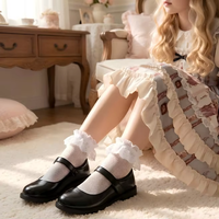 Chaussettes courtes en nylon blanc pour femme avec dentelle et volants, style Lolita, pour l'été, décontractées et élégantes