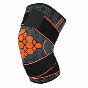 Cinta de joelho esportiva, cinta de compressão de nylon, jacquard, colmeia, estampa hexagonal