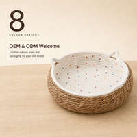 Panier rond pour chat en corde de coton tissé à la main avec oreilles, lit confortable et lavable pour chats et petits chiens