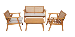 Modern Solid Wooden Wave <b>Rattan</b> <b>Sofa</b> Set Weather Resistant with Natural Finish for Garden <b>Outdoor</b> Hotels Villas Wholesale - Product Image 1