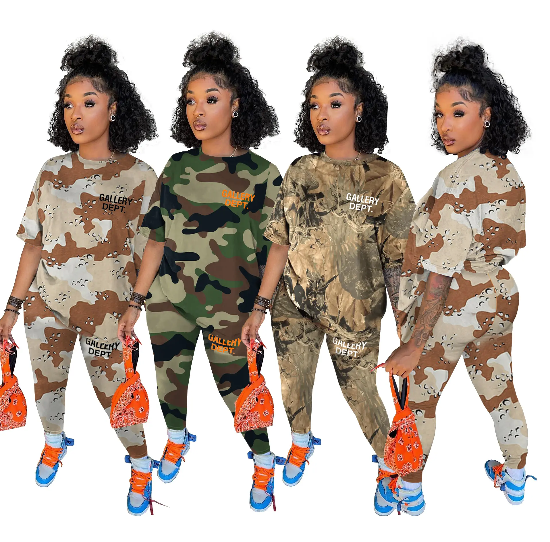 C0758 Amazon hot sales autumn fashion popular camouflage print pant suits for women