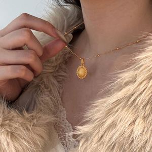 Dylam Classic Elegance Design 925 Sterling Silver 22K Gold Plated <b>Bead</b> Chain Brushed Surface Oval Shape Pendant Necklace - Product Image 3