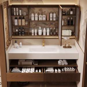 Mueble de baño de alta gama con lavabo integrado de placa de roca pintada de madera maciza, estilo Song, novedad 2026 - Product Image 6