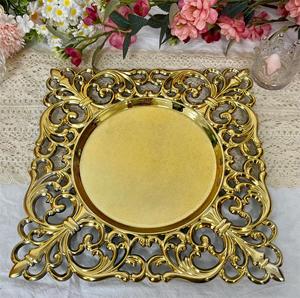 Assiettes de service carrées dorées de haute qualité, réutilisables, écologiques, <span class=keywords><strong>en</strong></span> <span class=keywords><strong>plastique</strong></span>, pour la décoration de mariage et de fête - Product Image 1