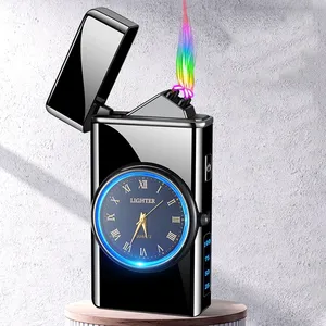 Relógio de quartzo com luz criativa, isqueiro eletrônico de pulso duplo, luxuoso e com arco duplo, presente para homens, luxuoso e luxuoso