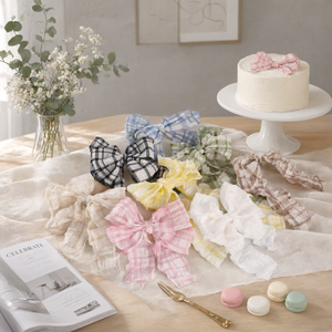 Lazo de cinta a cuadros pre-atado de plástico y papel para decoración de pasteles, repostería, fiestas, bodas y manualidades - Product Image 3
