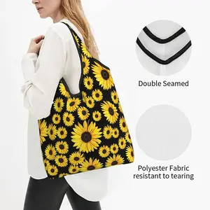 Custom made fashion design eco friendly foldable grocery tote bag reusable yellow sunflower shopping nylon bag