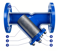Saringan Y Strainer SS304 dengan Sumbat Layar, Badan Besi Ulet GGG50, PN10 PN16, Berflens, Bersertifikasi ISO9001, Filter Pipa, Suhu Maksimum 425C