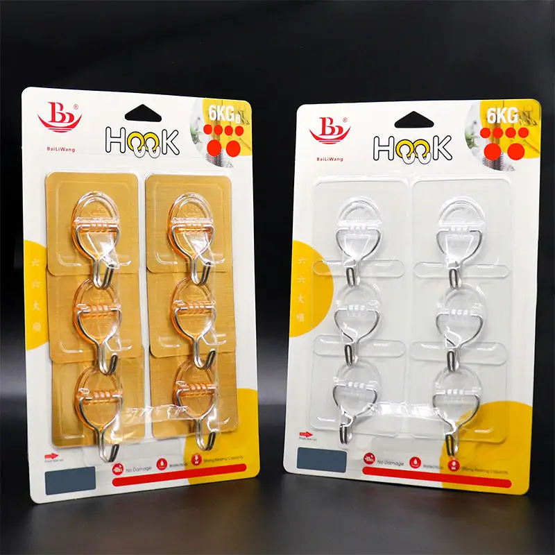 Kitchen Self Hang Hook Adhesive Heavy Duty Wall Hooks for Wall Wooden Hot Sale 8 Pieces Tools Multifunction Blister Card Paste