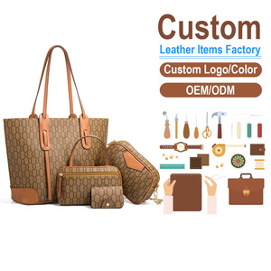 Custom PU Leather Tote Bag <b>Set</b> Geometric Pattern Fashion Shoulder Bag With Zip Closure Daily Use OEM ODM Available - Product Image 1
