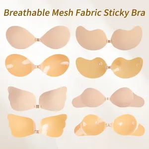 Push Up Bra berperekat transparan, Bra Push Up tebal dapat digunakan kembali bernapas perekat tidak terlihat mengumpulkan kain perekat dengan tali Bra