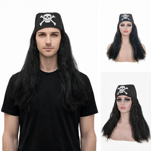 Peluca Sintética de Piratas del Caribe, Estilo Jack Sparrow, Peluca Larga Negra Despeinada con Pañuelo con Calavera <span class=keywords><strong>para</strong></span> Disfraces de Halloween - Product Image 1