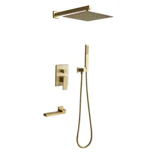 Bathroom Gold Brass Shower Shower Set Stainless Steel Top Spray Custom Size Concealed Shower Faucet