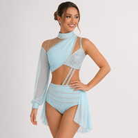 Robe de danse lyrique pour femmes, manches longues, dentelle, costume de ballet, jupe en maille transparente, tenue de scène personnalisée