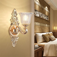 Lámpara de pared de cristal europeo, lámpara de noche de lujo para sala de estar, dormitorio, pared de fondo, pasillo, Villa, Hotel, iluminación