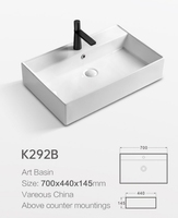 Lavabo de salle de bain rectangulaire de grande taille Lavabos Lavabo de salle de bain à la main en céramique Lavabo de surface