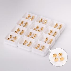 Boucles d'oreilles clous punk en acier inoxydable, design haltère à visser, dos plat, motif points arc-en-ciel, pour femmes, pour mariage et fiançailles, très demandées - Product Image 2