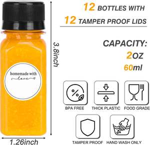 60ml 2oz clair petit jus smoothie carré bouteilles en plastique avec bouchons couvercles <span class=keywords><strong>mini</strong></span> jus boisson conteneurs avec couvercles pour réfrigérateur - Product Image 5