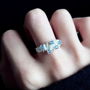 S925 Sterling Silver Irregular Pleated Sea Blue Diamond <b>Ring</b> Personalized <b>Open</b> Design Versatile Layered Inlay Cut - Product Image 4