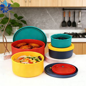 Silicone Food Storage Containers Round Clip On Lid Microwave Safe Travel <b>Lunch</b> Box <b>Set</b> - Product Image 1