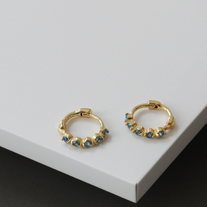 2025 New Collection 10K Gold Huggie Helix <strong>Tragus</strong> Earrings Dainty Blue Sapphire <strong>Hoops</strong> Trendy Wholesale Jewelry for Wedding - Product Image 2