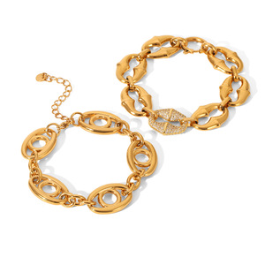 MW 18k Gold Stainless Steel Dainty Two Tone Chain <strong>Bracelet</strong> Stackable Modern Layered <strong>Aesthetic</strong> Trending Chain O-Shaped <strong>Bracelet</strong> - Product Image 2