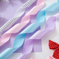 Pita Satin Poliester Satu Sisi 38MM Motif Titik untuk Festival Anak, DIY, Kemasan Bunga, dan Hiasan Rambut