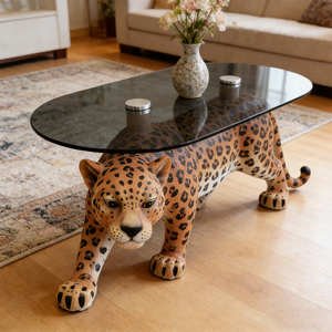 Table basse en verre avec sculpture d'animal léopard, table d'appoint <span class=keywords><strong>de</strong></span> luxe, décoration moderne pour salon, statue d'art, meuble - Product Image 6