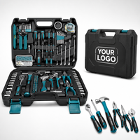 Kit d'outils complet de 281 pièces pour bricolage, avec mallette rigide OEM, comprenant clé à douille, tournevis, pinces, clé combinée, marteau, clé hexagonale et dénudeur de fils