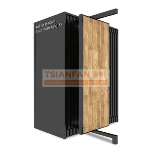 Tsianfan China Factory Wooden Flooring Showroom Design Sliding Wood Floor Sample Stand Metal Racks Tile Flooring Display Rack