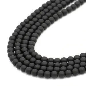 热卖工厂价格批发珠宝制作宝石黑色哑光玛瑙6毫米天然石珠