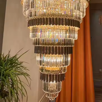 Lustre en cristal LED postmoderne moderne Escaliers de luxe Villa Suspension Matériau en acier inoxydable
