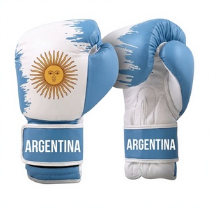 Guantes de Boxeo con Bandera de Argentina Impresa Personalizada, Guantes de Entrenamiento de Cuero Vacuno, Cierre de Gancho y Bucle Ajustable, Ligeros y Transpirables - Product Image 1