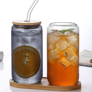 Chúng tôi phổ biến 16oz rõ ràng Glass uống cup Set với tre có nắp đậy và ống hút cá nhân đóng gói moq = 1 giá bán buôn - Product Image 4