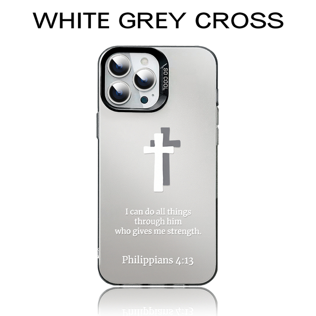 Simple Faith Cross Matte Silver Scripture Print, Transparent Shockproof Cover UV Painted Phone Cases for 11/12/13/14/15/16/17Pro