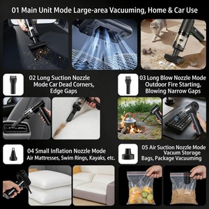Nouvel aspirateur de voiture portable puissant 2026, rechargeable par USB, noir et violet, autonomie 30-45 min, trois vitesses, sans balais - Product Image 2